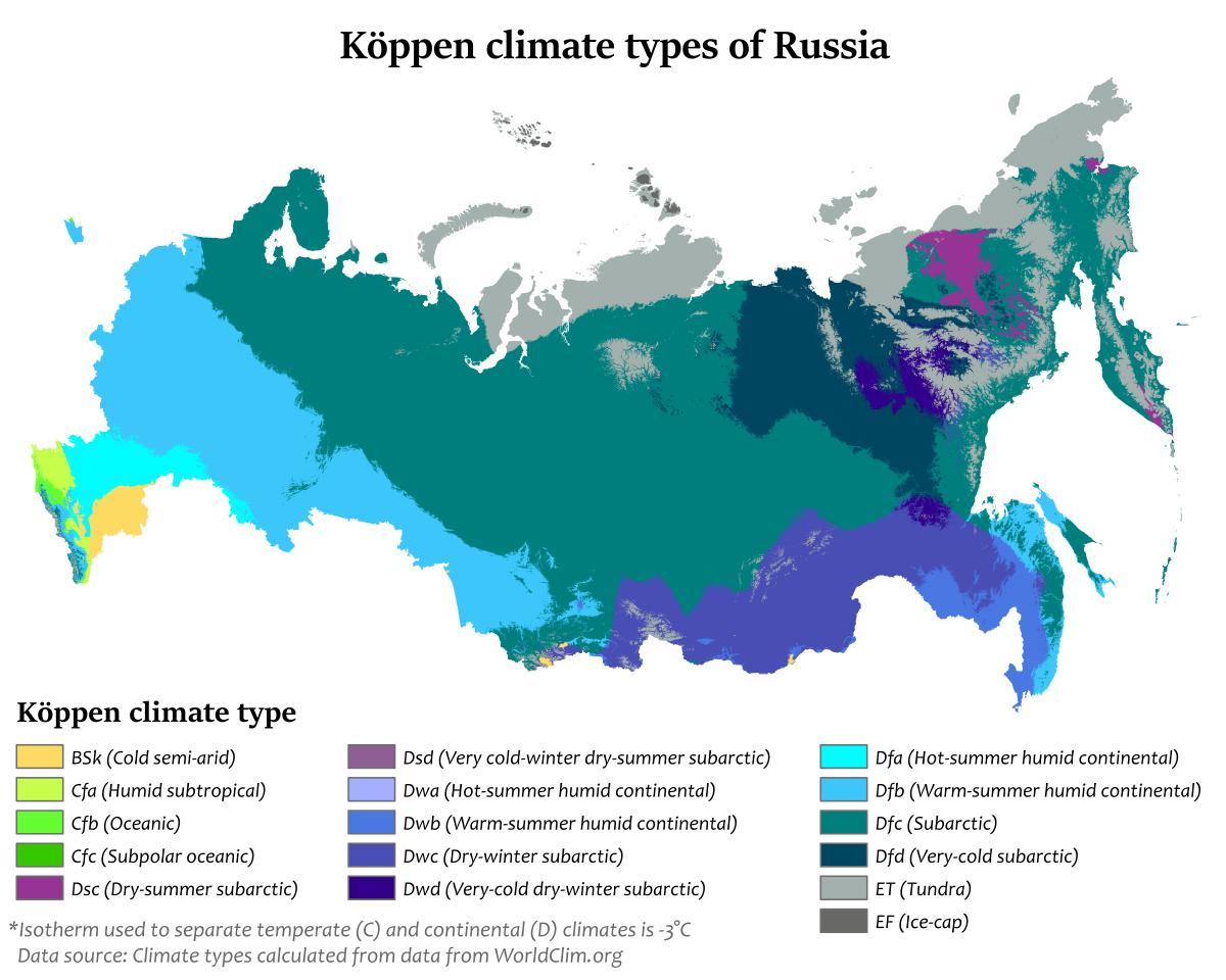 ロシアの気温マップ