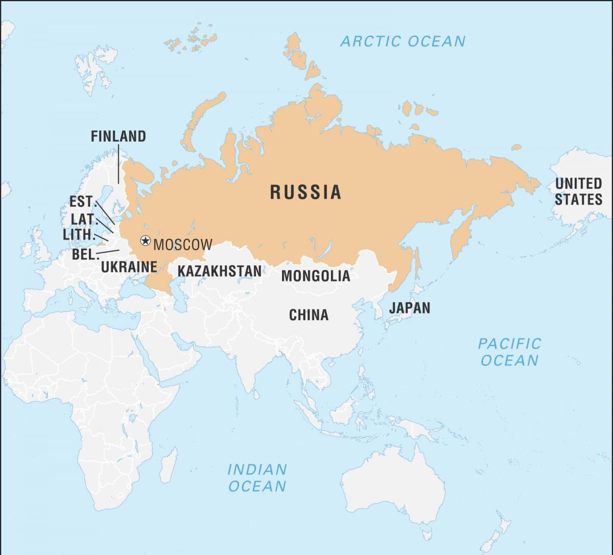 ロシアと国境を接する国の地図